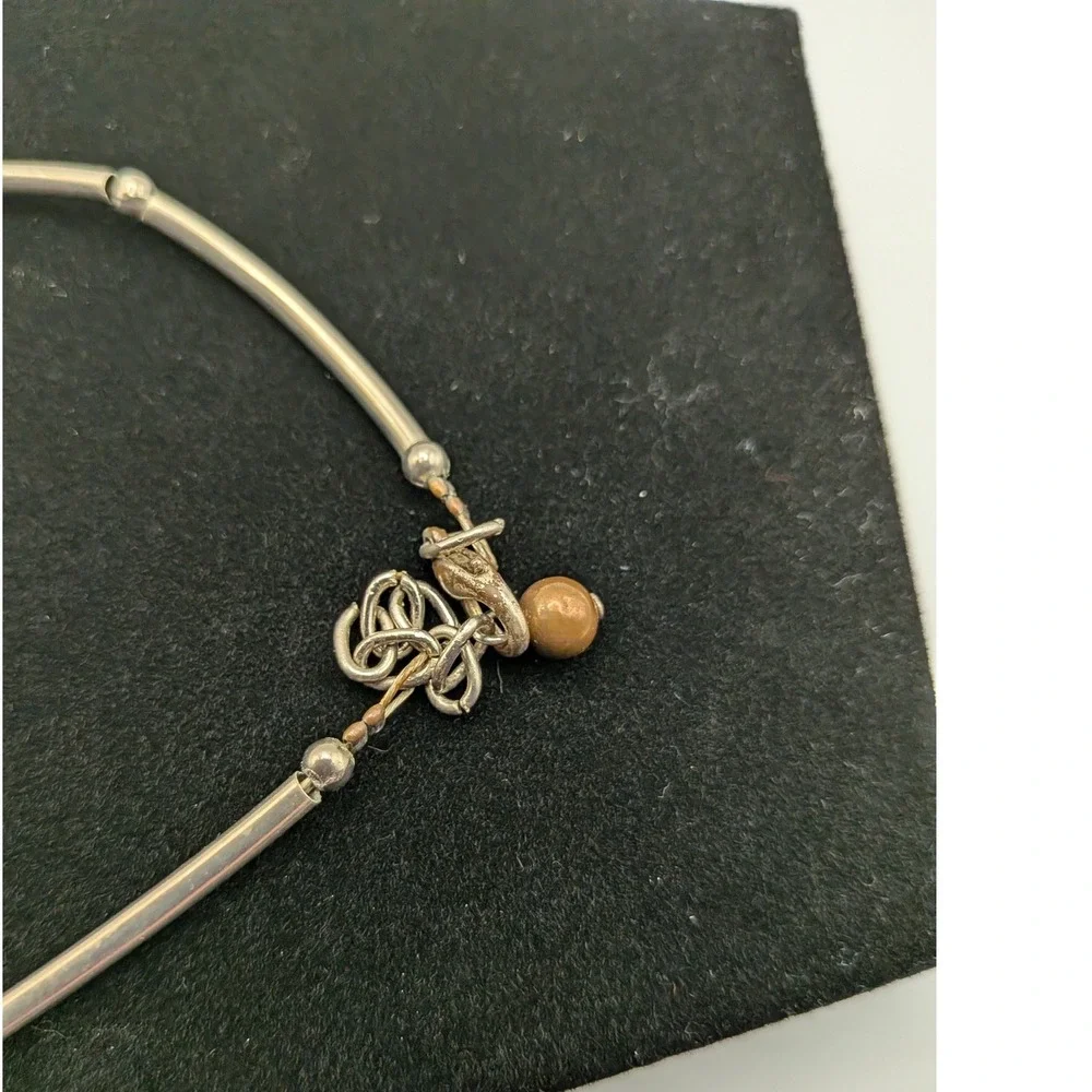 Geometric White Glass Statement Necklace Silver Tone Bib by Lapis Zagreb Croatia - Picture 4 of 9